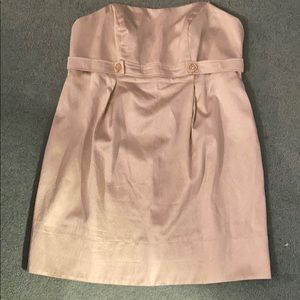 David’s Bridal Shimmery Gold-Cream Strapless Midi